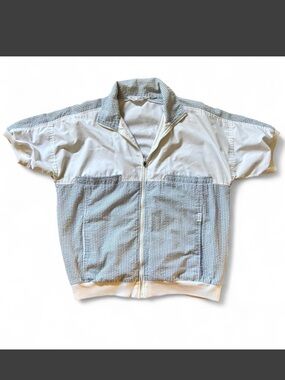 Christian Dior Monsieur Striped Collar Zip Up- White & Light Blue